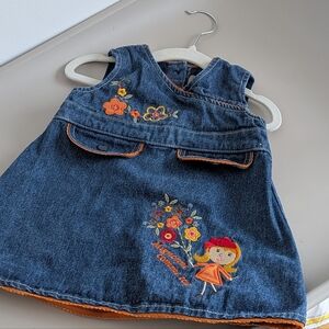 VINTAGE- 12M - Embroidered Denim Toddler Dress  TORTUE TÊTUE Slow Fashion Y2k